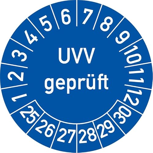 UVV Geprüft Prüfplakette, 100 Stück, in verschiedenen Farben und Größen, Prüfetikett Prüfsiegel Plakette (25 mm Ø, Blau) von Rosenbaum Offsetdruck