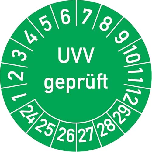 UVV Geprüft Prüfplakette, 100 Stück, in verschiedenen Farben und Größen, Prüfetikett Prüfsiegel Plakette (25 mm Ø, Grün) von Rosenbaum Offsetdruck