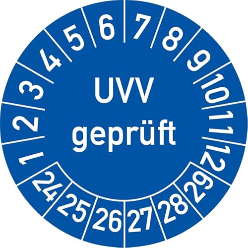 UVV Geprüft Prüfplakette, 500 Stück, in verschiedenen Farben und Größen, Prüfetikett Prüfsiegel Plakette (30 mm Ø, Blau) von Rosenbaum Offsetdruck