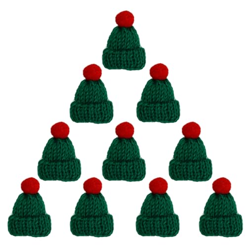 10 Pcs Mini Weihnachtsmütze Mini Strickmützen Puppe Hut Kleine Nikolausmützen Lutscher Mütze Mini Santa Hüte für DIY Weinflasche Abdeckung Hunde Kostüm Christbaumschmuck Handwerk Puppenzubehör (Grün) von Roseyan