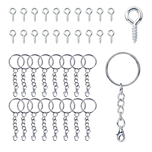 30 Stück Schlüsselanhänger Basteln Set, 25mm Schlüsselanhänger Ring Set Schlüsselring mit Kette,Schrauböse Pins und Schlüsselringe mit Karabinerverschluss zum DIY Basteln und Schmuckherstellung von Roseyan