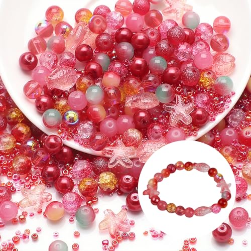 Glasperlen Set, 2mm 8mm DIY Bunt Glasperlen,Glasperlen zum Basteln,Kristall Perlen,Runde Mehrfarbig Marmor Effekt Perlenfür Armbänder Halskette Ohrringe Charms Basteln (Rose) von Roseyan