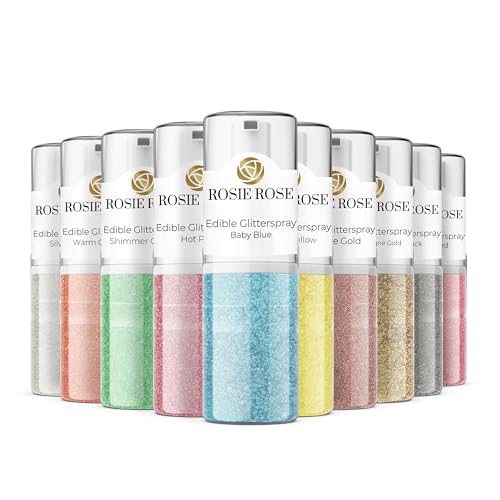 Rosie Rose Glitterspray Set, Essbares Glitzer für Muffins, 10 x 5g, Torten und Kuchen in allen Farben, Perfekte Tortendekoration für glamouröse Anlässe, Getränke oder andere kreative Backkreationen von Rosie Rose