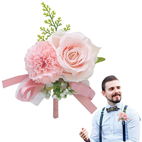 Männer Ansteckblume Hochzeitsanstecker Blumen, Künstliche Rose Und Nelke Handgelenk Corsage Handgefertigte Seide Blume Für Herren Hochzeit Anzug Bankett Partei Packung, Rosa von Rosixehird