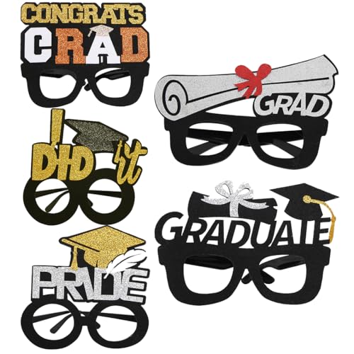 Rosixehird 5 STÜCK Graduation Deko - Abschluss Foto Requisiten Partybrille - Graduation Photo Booth Props Abschluss Partybrille Abitur Papier Partybrillen Abschluss Geschenk Für Abschluss Deko von Rosixehird