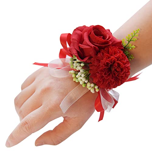 Rosixehird Ansteckblume - Rose Handgelenkkorsagen - Braut Handgelenk Blume, Stretch Armband Armband Blatt für Hochzeit Abschlussball Hand Blumen von Rosixehird