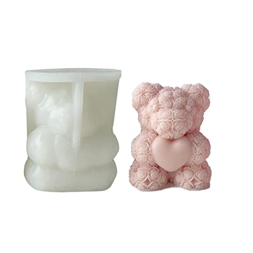 Rosixehird Rose Bear Silikonform, 3D Silikon Kerzenform Fondantform Seifenform Epoxidharz Gießform für Eiswürfel Schokoladenkuchen Kerze von Rosixehird