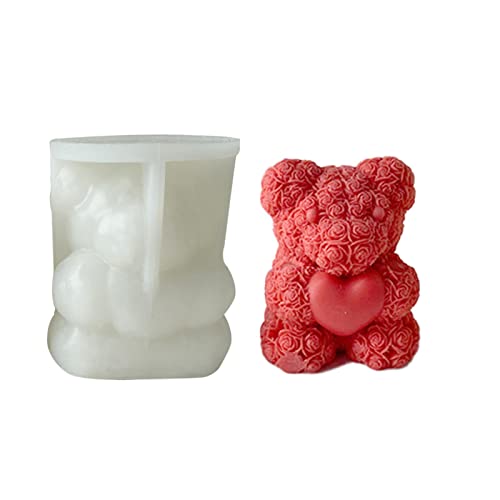 Rosixehird Bear Silikonform, 3D Silikon Kerzenform Fondantform Seifenform Epoxidharz Gießform für Eiswürfel Schokoladenkuchen Kerze von Rosixehird