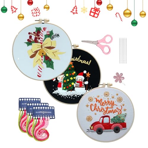 Rosixehird Weihnachtsornament-Stickset,Stickset Weihnachten,Nadelspitzen-Sets für Anfänger | Stickset Weihnachtsschmuck, Weihnachtsmuster Strickset, Weihnachtsbastelzubehör von Rosixehird