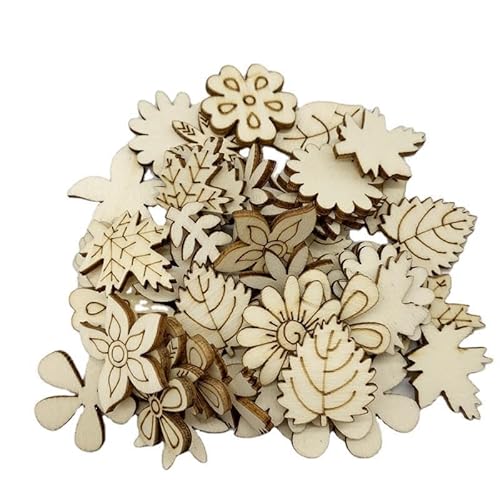 100 Stück unlackierte Holzblumen, Blattmuster, DIY-Handwerksausschnitte, Holzstücke, Mini-Holzdekoration, handgefertigte Dekoration für DIY-Projekte, Weihnachten, Bastelbedarf, Kunst, Handwerk und von Rosojodg