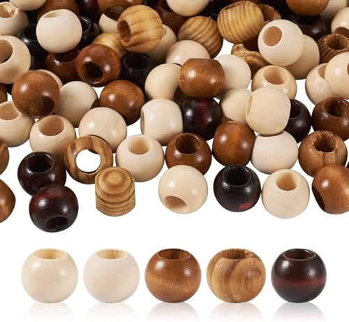 30 Stück 10 mm großes Loch, rund, bunt, große Holz-Abstandshalter, lose Perlen, Makramee-Perlen, hochwertige Loch-Holzperlen für die Herstellung von Haaren, Basteln, Dekoration, 3-farbige Dekoration, von Rosojodg