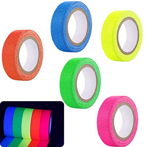 RosyFate Fluoreszierendes Klebeband, Buntes Klebeband 5 Rollen, Klebeband Bunt, Gewebeband Bunt, Neon Klebeband, Fluoreszierendes Gewebeband, Tape Art Klebeband, Zum Basteln, Partydekoration, 15mmx5m von RosyFate