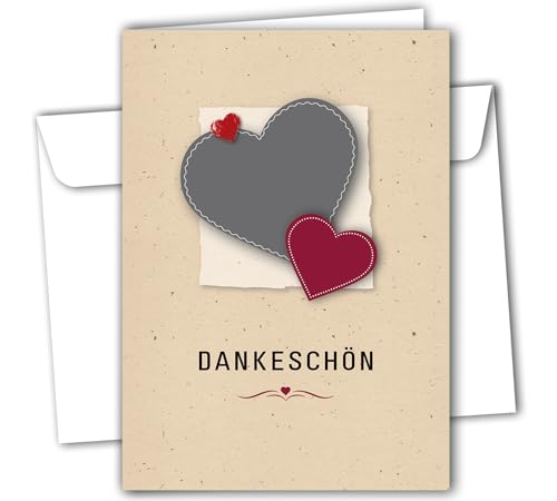 RotfuchsDesign – 1 Danke Karte mit Herz Dankeskarte Dankeschön Danksagung mit Umschlag Klappkarte Herz Danke sagen Blanko DIN A6 Hochzeit Taufe Geburtstag Jubiläum Feier Konfirmation Kommunion von RotfuchsDesign