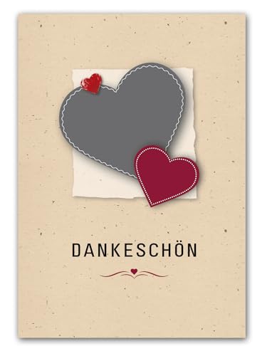 RotfuchsDesign – 3 Danke Karten mit Herz Dankeskarten Dankeschön Danksagung mit Umschlägen Klappkarte Herz Danke sagen Blanko DIN A6 Hochzeit Taufe Geburtstag Jubiläum Feier Konfirmation Kommunion von RotfuchsDesign