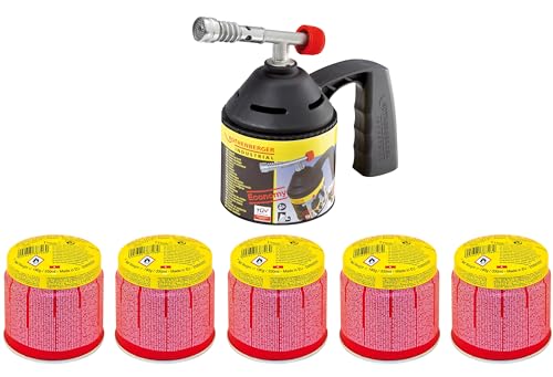 ROTHENBERGER Industrial Lötlampen Set inklusive 5x C200 Supergas Stechkartusche | Lötbrenner | Bunsenbrenner | Gasbrenner 1000000985 von Rothenberger