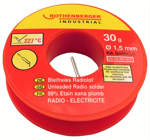 ROTHENBERGER Industrial | Bleifreies Radiolot SN99Cu1 | Ø 1,5 mm | 30 g | Zusammensetzung: Zinn 99%, Kupfer 1% | 1000002350 von Rothenberger