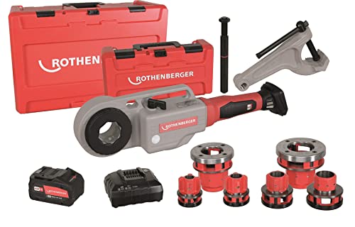 ROTHENBERGER SUPERTRONIC 2000 E Akku-Gewindeschneidmaschine mit Gegenhalter im ROCASE, ROFIX-Adapter und ROBP 18/4 Li-Power Akku, 13mm-60mm Arbeitsbereich Durchmesser | 1000003389 | Rohrgewinde von Rothenberger