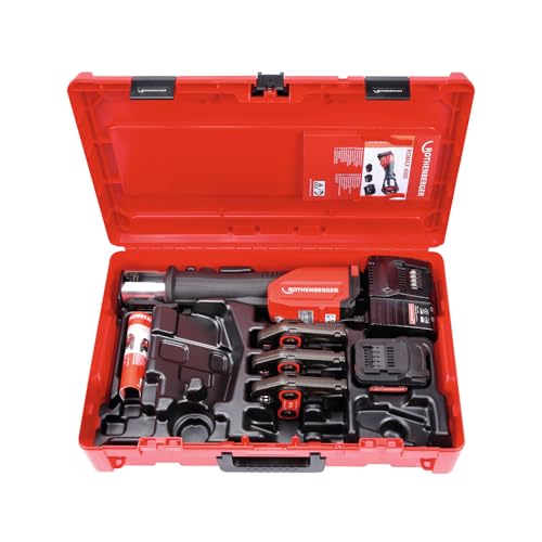 ROTHENBERGER ROMAX 4000 Set Pressmaschine Standard, EU, 4Ah Akku Kapazität, SV Pressbacken Kontur, 15mm-22mm-28mm Arbeitsbereich Durchmesser | 1000001924 | Einpresswerkzeug für Rohre von Rothenberger