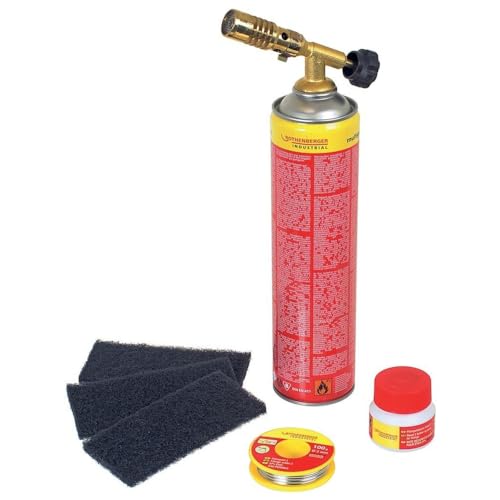 ROTHENBERGER Industrial RoFix Set 1800 Lötbrenner 6-teiliges Komplettset 650°C | inkl. Multigas 600 ml, 3x RoVlies, 1x Fittinglötpaste 100g, 1x Fittingslot 100g | 2,5 h Arbeitszeit | 35513 von Rothenberger