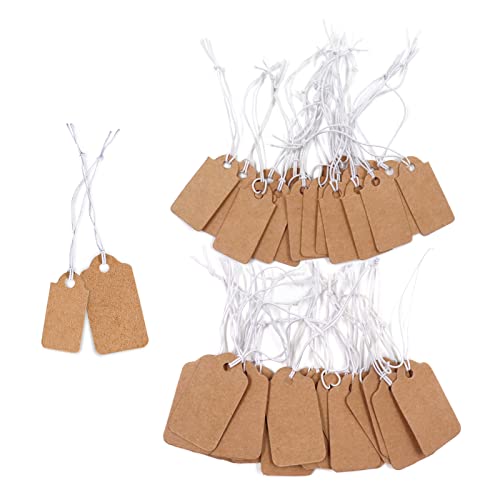 200 Stück Mini-Preisschilder aus Kraftpapier mit elastischen Schnüren, 2 Größen, blanko Etiketten, 1,3 x 2,6 cm und 1,9 x 3,3 cm, Schmuckanhänger für Kleidung, Geschenk von Roucerlin