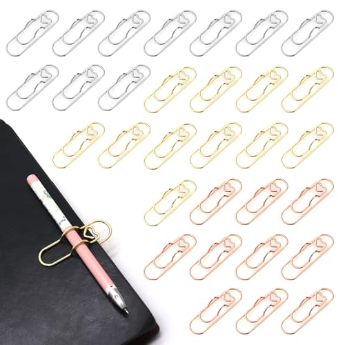 30 Stück Metall Stifthalter für Notizbuch-Set, niedliche Herzform Papier Stift Clip, tragbare Bleistiftklammern für Klemmbrett Reisende Notebook Zubehör Schreibtisch Buch Journal Bürobedarf (4 Farben) von Roucerlin