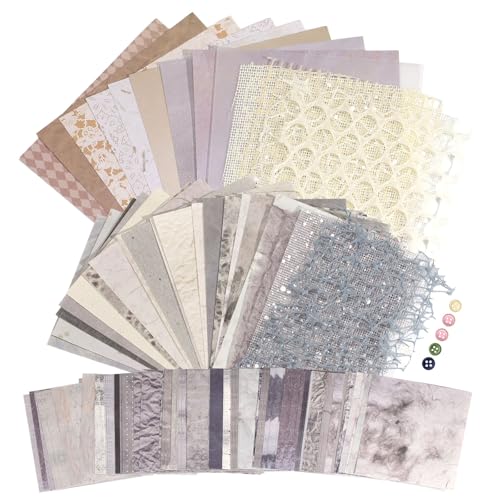 Roucerlin 141 Blatt strukturiertes Scrapbook-Papier und Netzstoff, sortiertes Set mit 5 Knöpfen, 3 Größen, gemischte Grautöne, Scrapbooking, Collagepapier, spezielles dekoratives Bastelpapier für von Roucerlin