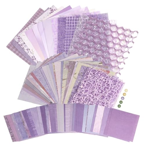 Roucerlin 141 Blatt strukturiertes Scrapbook-Papier & Netzstoff, sortiertes Set mit 5 Knöpfen, 3 Größen, gemischte Violetttöne, Scrapbooking, Collagenpapier, spezielles dekoratives Bastelpapier für von Roucerlin