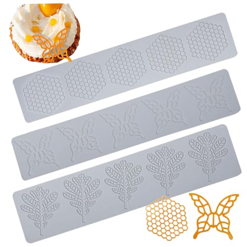 Tuile Form Kuchen Fondant Schimmel 3pcs Wabenform Blatt und Schmetterling Prägienmatte wiederverwendbare Spitze Silikonformen für Kuchendekoration von Rouloudun