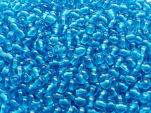 100 Stück 4mm Tschechische Druckperlen Rund, Aquamarin Blau, Aqua Blau (Hellblau Transparent) von Round Beads