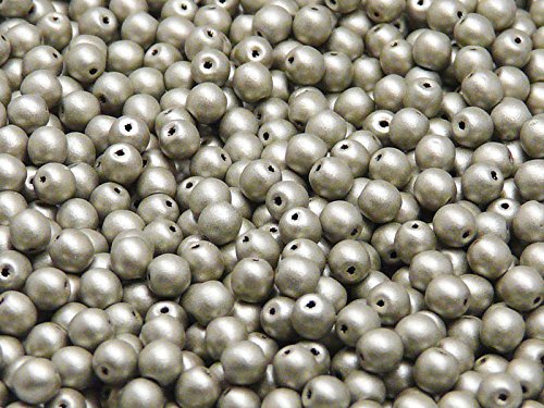 100 Stück 4mm Tschechische Druckperlen Rund, Gray Matte von Round Beads