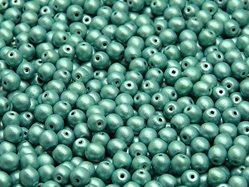 100 Stück 4mm Tschechische Druckperlen Rund, Light Green Matte von Round Beads