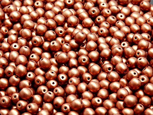 100 Stück 4mm Tschechische Druckperlen Rund, Silky Bronze Fire Red von Round Beads