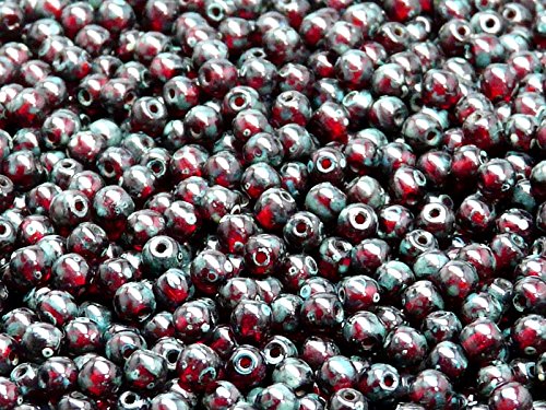 Round Beads 100 Stück 4mm Tschechische Druckperlen Rund, Ruby Travertine von Round Beads