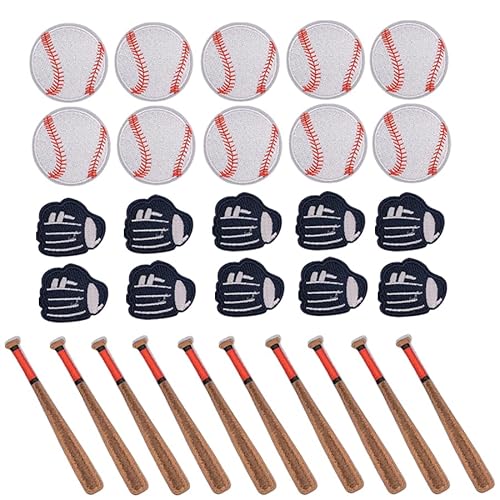 30 Baseball-Kits zum Aufbügeln, Sport-Chenille-Stickerei-Flicken für Kleidung, Taschen, Hüte, Rucksäcke, DIY (Baseball, Schlagschläger, Schlaghandschuhe) von Rowcay