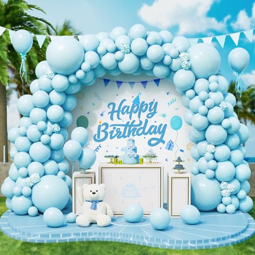 Roxistar Luftballons Blau, 143 Stück 5 10 12 18 Zoll Blau Pastell Macarons Latex Luftballon Ballonbogen Girlande Kit für Geburtstag Babyparty Hochzeit Brautdusche Taufe Geschlecht Offenbaren Party von Roxistar