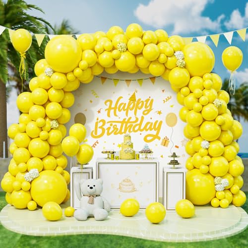 Roxistar Luftballons Gelb, 143 Stück 5 10 12 18 Zoll Matt Gelbe Helium Latex Luftballon Ballonbogen Girlande Kit für Mädchen Frauen Jungen Geburtstag Party Hochzeit Babyparty Picknick Brautdusche Deko von Roxistar