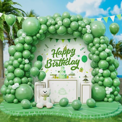 Roxistar Luftballons Grün, 143 Stück 5 10 12 18 Zoll Retro Salbei Sage Grün Helium Latex Luftballon Bohnengrüne Ballonbogen Girlande für Mädchen Frauen Geburtstag Hochzeit Babyparty Party Dekorationen von Roxistar