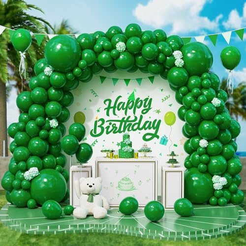 Roxistar Luftballons Grüne, 143 Stück 5 10 12 18 Zoll Dunkelgrüne Latex Luftballon Ballonbogen Girlande Kit für Mädchen Jungen Geburtstag Babyparty Brautdusche Wildes Safari Tier Dschungelparty Deko von Roxistar