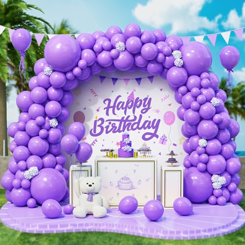 Roxistar Luftballons Lila, 143 Stück 5 10 12 18 Zoll Matt Dunkel Violett Helium Latex Luftballon Lavendel Girlande Kit für Mädchen Frauen Geburtstag Hochzeit Babyparty Taufen Meerjungfrau Dekorationen von Roxistar