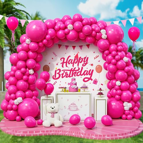 Roxistar Luftballons Rosa, 143 Stück 5 10 12 18 Zoll Matt Hot Pinke Fuchsia Helium Latex Luftballon Girlande Kit für Mädchen Frauen Geburtstag Party Hochzeit Valentinstag Brautdusche Engagement Deko von Roxistar