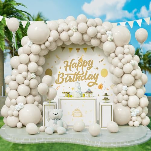 Roxistar Luftballons Sand Weiß, 143 Stück 5 10 12 18 Zoll Sandweiß Helium Latex Luftballon Beige Creme Nude Ballonbogen Girlande Kit für Geburtstag Hochzeit Babyparty Taufe Verlobung Party Dekoration von Roxistar