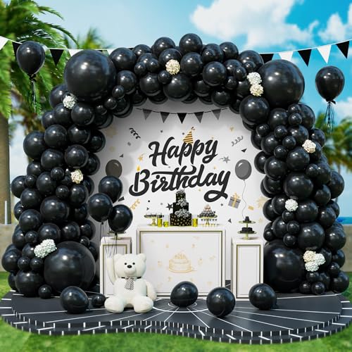 Roxistar Luftballons Schwarz, 143 Stück 5 10 12 18 Zoll Schwarze Helium Latex Luftballon Ballonbogen Girlande Kit für Mädchen Frauen Geburtstagsfeier Hochzeit Halloween Silvester Karneval Jubiläum von Roxistar