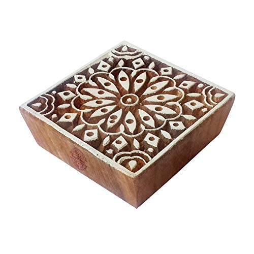 Royal Kraft Attraktiv Druck Stempel Quadrat Blumen Designs Holzblöcke - DIY Henna Stoff Textil Papier Ton Keramik Blocke Druck Stempel von Royal Kraft