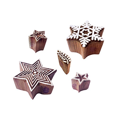 Royal Kraft Handgefertigt Motif Star und Schneeflocke Holz Blöcke Stempel (Set von 5) von Royal Kraft