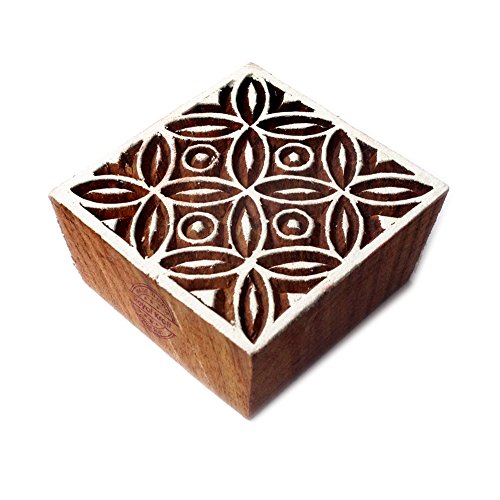 Handgemacht Quadrat Blumen Design Holz Stempel für Drucken - DIY Henna Stoff Textil Papier Ton Keramik Blocke Druck Stempel von Royal Kraft