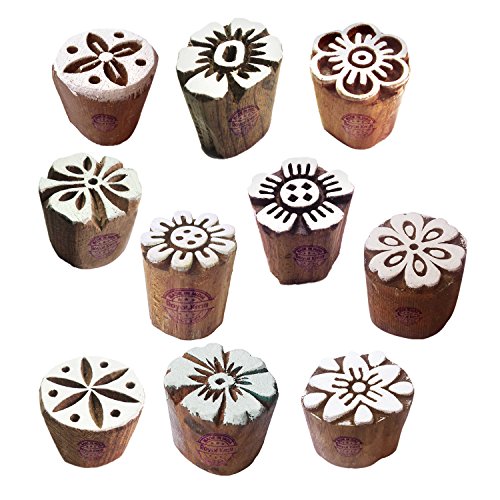 Henna Druck Blöck Orientalisch Klein Blumen Runden Muster Holz Stempel (Set von 10) von Royal Kraft