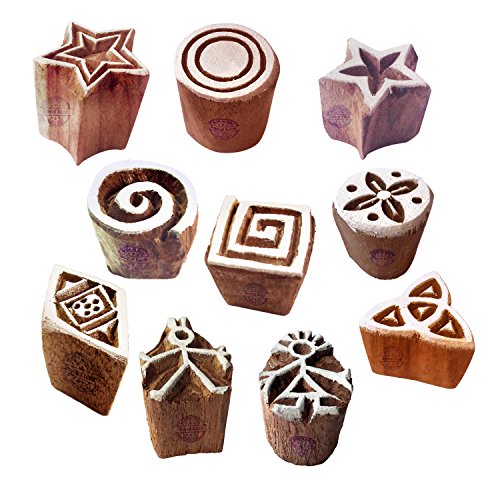 Henna Holz Stempel Attraktiv Klein Geometrisch Muster Druck Blöcke (Set von 10) von Royal Kraft