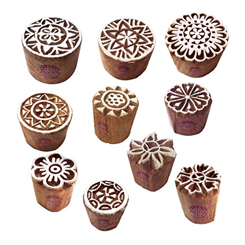 Henna Holz Stempel Indisch Klein Runden Muster Druck Blöcke (Set von 10) von Royal Kraft