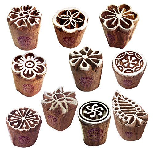 Mehndi Druck Stempel Elegant Klein Runden Blumen Entwürfe Holz Blöcke (Set von 10) von Royal Kraft