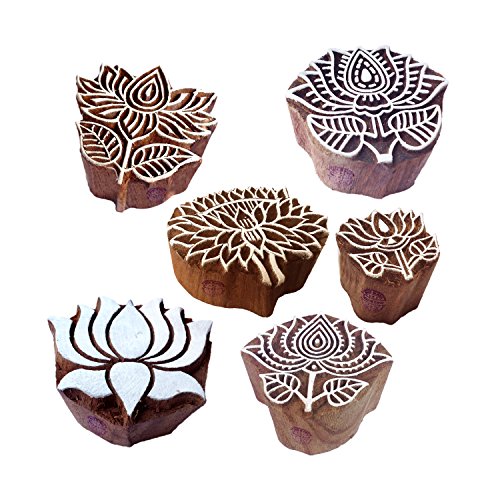 Mehndi Holz Druck Ethnisch Lotus Entwürfe Stempel Blocke (Set von 6) von Royal Kraft